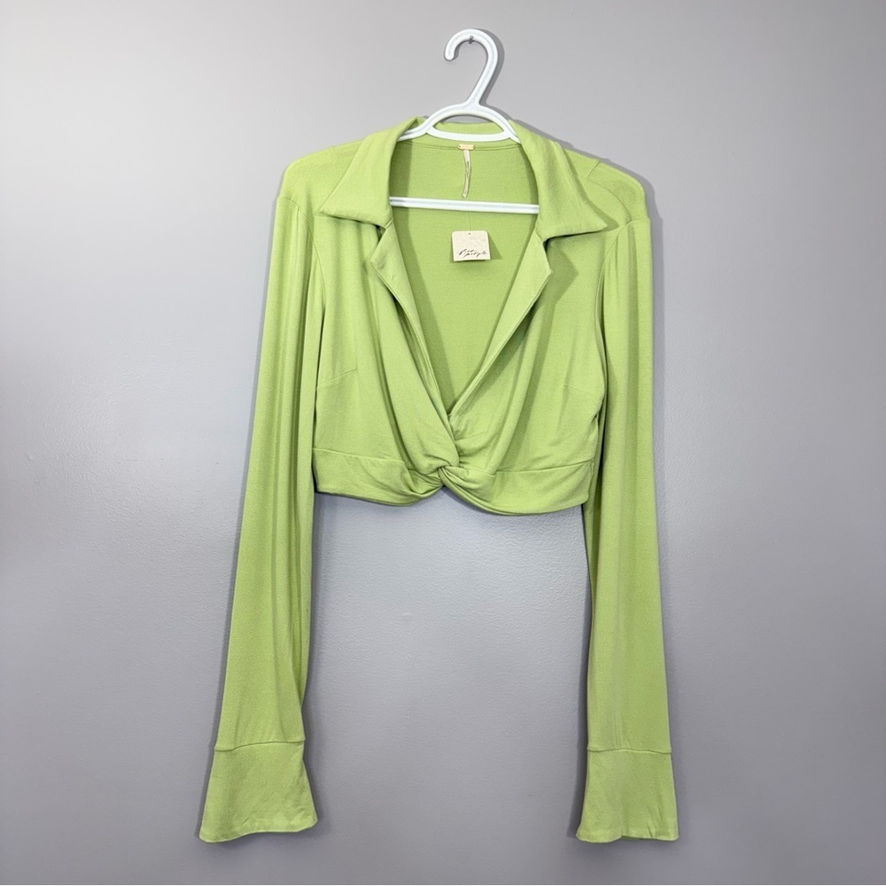 FREE PEOPLE Clara Ruched Long Sleeve Shirt & Skirt Set in La Pera Large NWT - Picture 8 of 16
